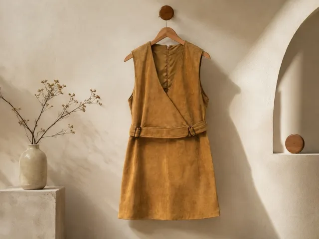 Buckle dress in lamb suede