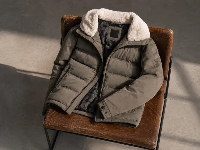 Fur garment with goat suede and nylon