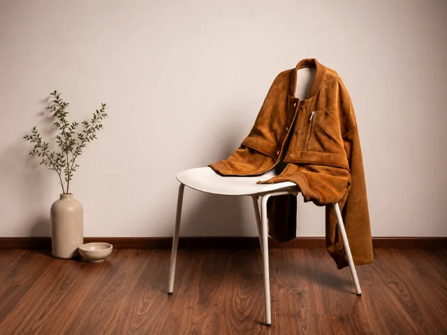 Overlay jacket in split suede
